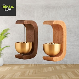 Wooden Door Bell Japanese, Wooden Door Chime, Brass Bell for Door Opening Decorative Wooden bell, Rustic Hanging Bell Housewarming Gift Idea