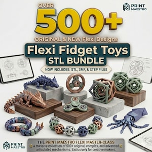 500+ Flexi Fidget Toys STL-paket, ledade 3D-utskrifter, klickerleksaksfiler och sensoriska modeller, kommersiell licens ingår, direkt nedladdning