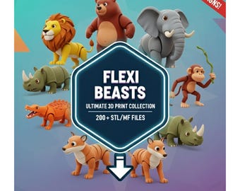 200+ gelede Flexi-minidieren, Flexi 3D-printmodellen, 3D-printmodelbundel, speelgoed voor kinderen STL-bestand alleen figuur, bestanden voor 3D-printen