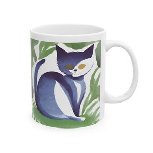 Nature Cat Mug Botanical Art Ceramic Coffee Cup Eco Friendly Gift for Nature Lovers Minimalist Floral Drinkware Green Tea Mug