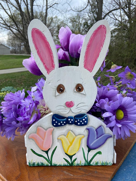 OOAK Easter Bunny Basket, Wooden, Hand Painted - Etsy