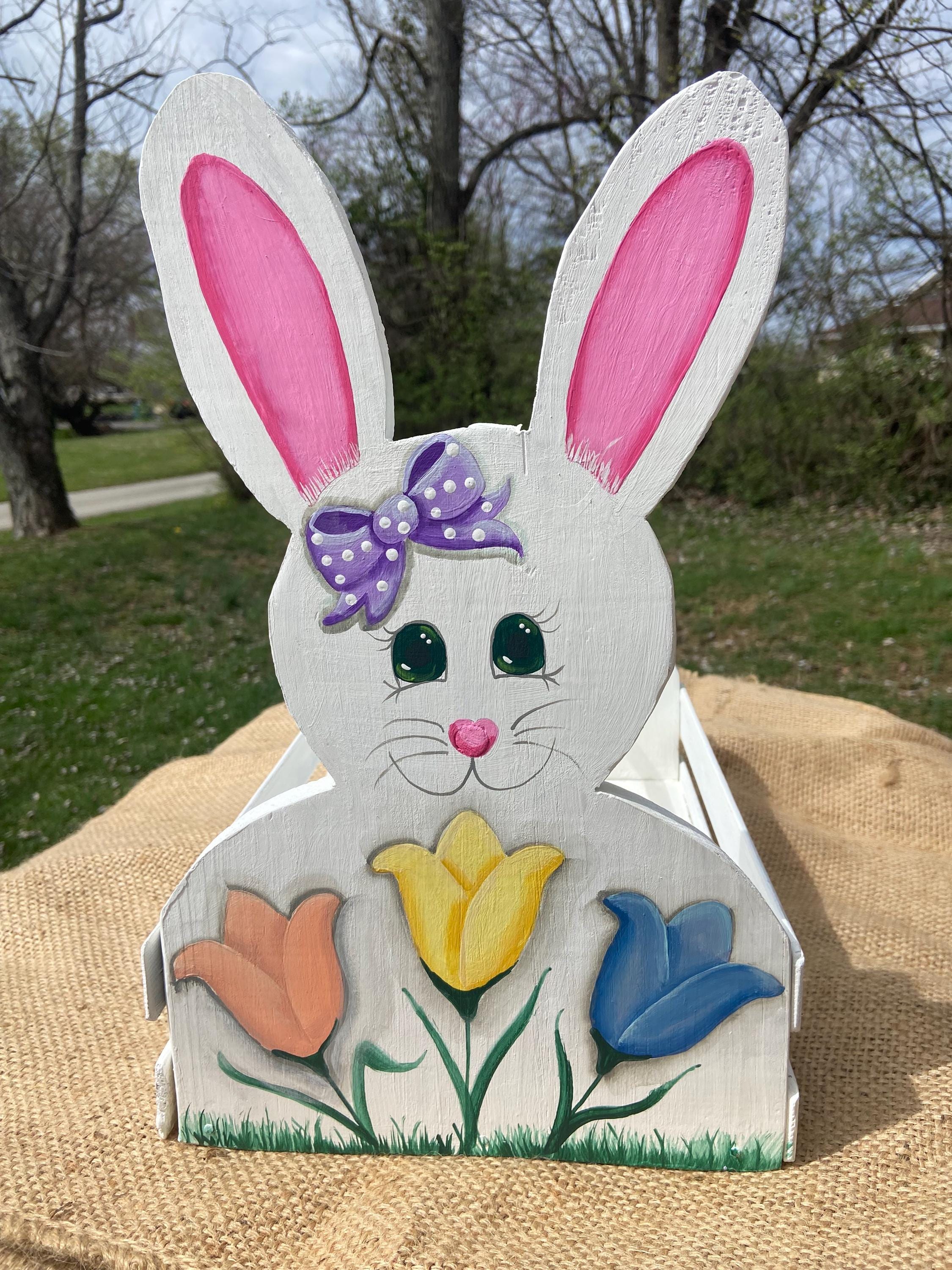 OOAK Easter Bunny Basket, Wooden, Hand Painted - Etsy