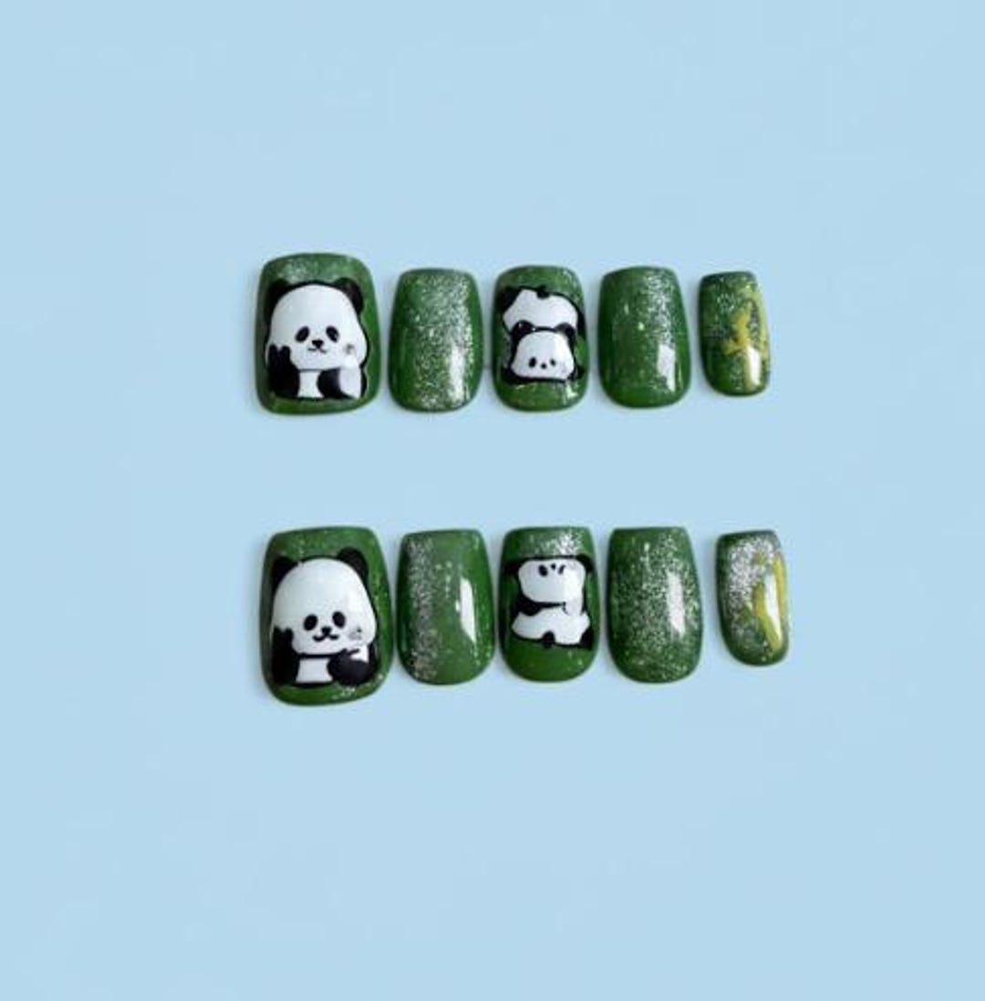 Cute Panda Press on Nails, Zombie Panda Nail Art, Bamboo and Panda ...