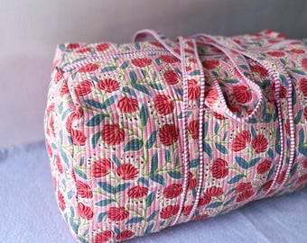 Quilted Weekender Bag, Toddler Overnight Bag, Personalized Travel Bag, Cotton Beach Bag, Maid Of Honor Proposal, Indian Block Print Duffle