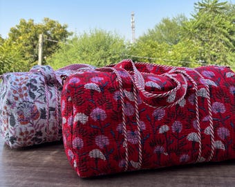 Large Cotton Quilted Weekender Travel Bag, Hand Luggage Storage Bag, Unique Print Overnight Beach Bag, Women' Shopping Bag, Bags For Sale.