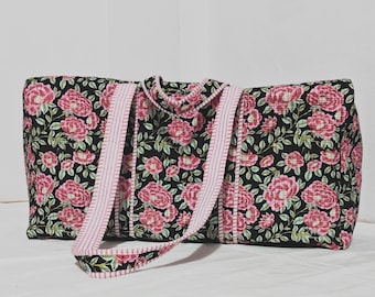 Quilted Duffel Bag for Women | Handmade Cotton Weekender Bag | Blockprint Boho Overnight Travel Bag | Gym Yoga Beach Bag | Eco-Friendly Gift