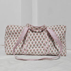Large Handcrafted Floral Weekender Bag, Quilted Travel Overnight Bag Hand Luggage Bag, Gym/Yoga Bag, Colorful Block Print Bridal Shower Gift
