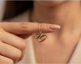 Initial Heart Necklace • Gold Plated Letter Necklace • Personalized Initial Necklace • Minimal Heart Jewelry • Gift For Her
