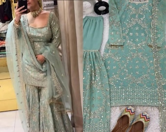 Women Designer Sharara kurta Dupatta Wedding Wear Indian Salwar Kameez Shalwar Suit India Kurti heavy Partywear Sharara Kameez Dupatta Suit