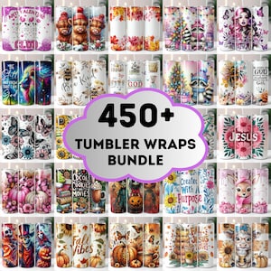 Paquete variado de más de 450 envoltorios para vasos, paquete PNG, diseños de sublimación para vasos de 20 oz, vaso delgado de 20 oz, acuarela para Halloween y Navidad