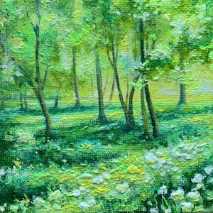 Luz Limão da Primavera | Mini Pintura Acrílica | Paisagem Verde Vibrante | Tela sobre Moldura de Maca | Original 2025
