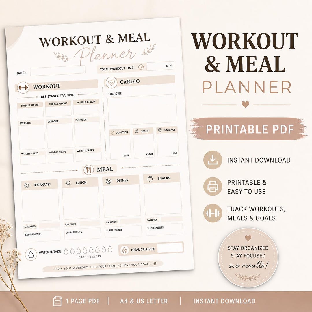 Workout & Meal Planner Printable PDF | Fitness Tracker | Weight Loss ...
