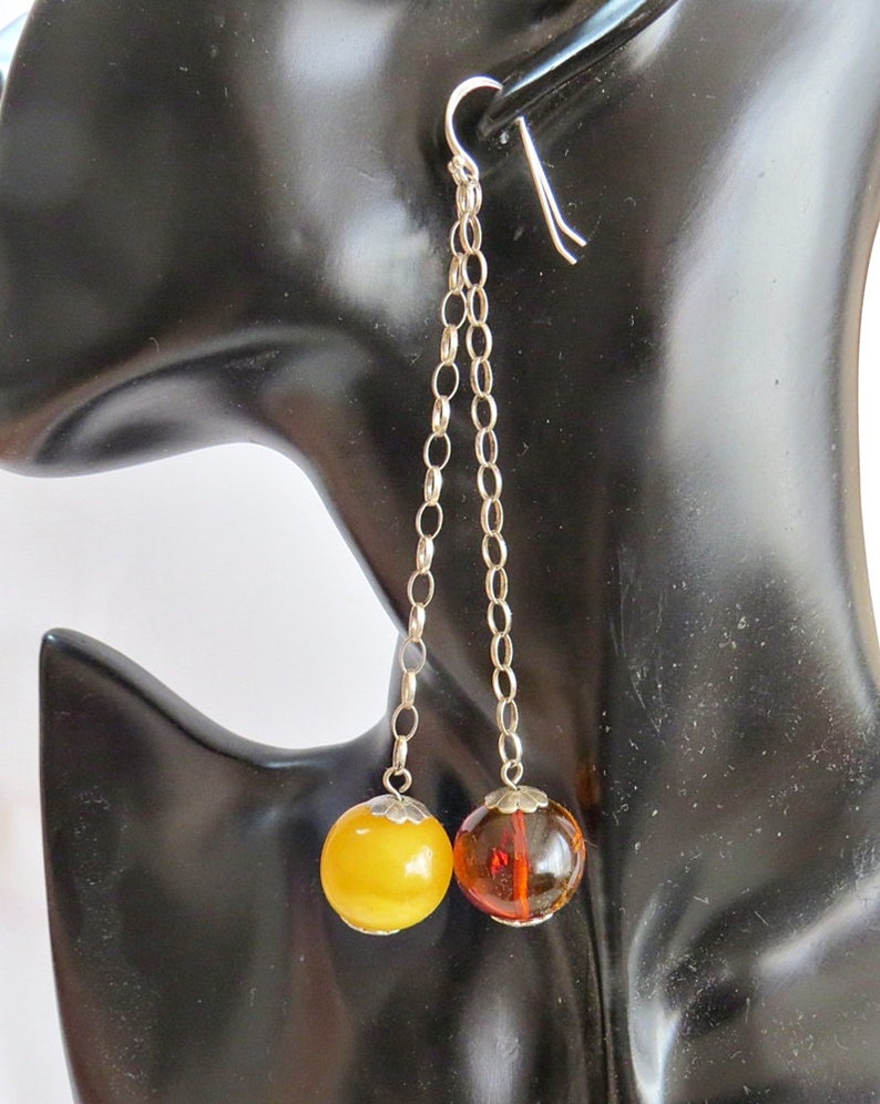 Great gift. Fashion earrings large balls Extravogant long silver earrings Baltic amber 100/% multicolored amber