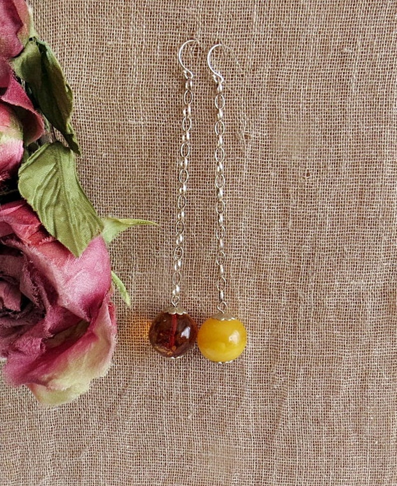 Great gift. Fashion earrings large balls Extravogant long silver earrings Baltic amber 100/% multicolored amber