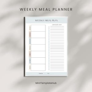 Weekly Meal Planner Printable – Digital Food Tracker PDF – Grocery List, Menu Prep, Nutrition Log – Instant Download