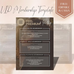 Mallar för flygblad för VIP-medlemskap i skönhetssalong, katalogmall för flygblad, menysäljblad, prisguide, medlemskapsflyer för skönhetssalong, redigerbar i Canva