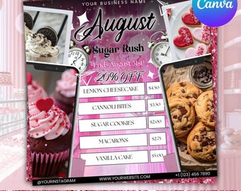 August Bake Sale Flyer, Bakery Flyer, Sweet Treats Flyer, Bakery Flyer, Dessert Flyer, Bake Shop Flyer, Pastry Flyer, Canva Editable