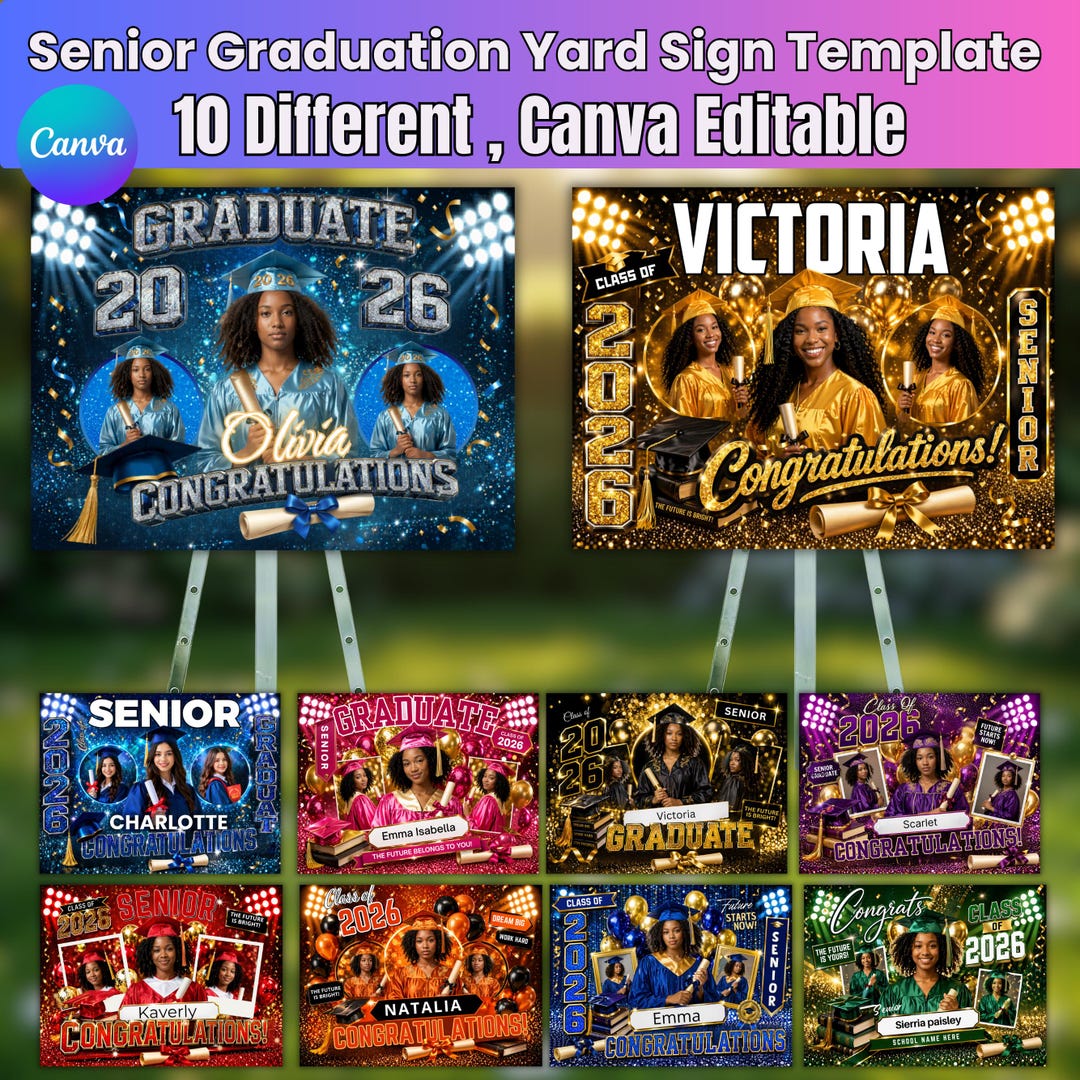 10 Graduation Yard Sign Template Bundle 2026, Editable Canva Senior ...