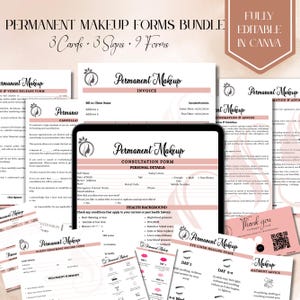Formulaires de maquillage permanent, Modèle de formulaire de consentement PMU modifiable, Carte de suivi PMU, Formulaire de rougissement des lèvres, Formulaires pour salon de beauté, Modèles canva