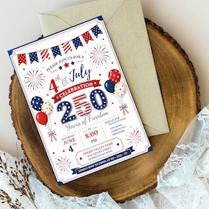 250th America Anniversary Invitation, USA Patriotic 4th of July Party Invite, Independence Day Invite,   Instant Download, Canva Editable