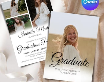 Modern Graduation Announcement Card, Editable Graduation Party Invite, Multiple Photo Graduation Card, Minimalist Senior Announcement Card