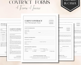 Modello di contratto per clienti di fotografia modificabile, moduli per la fotografia, contratto con il cliente, contratto per fotografi, modello fai da te, Canva modificabile