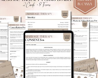 Editable Massage Therapy Form, Massage Intake Form, Massage Aftercare, SOAP Note, Massage Consent Form, Massage Consultation, Canva Editable