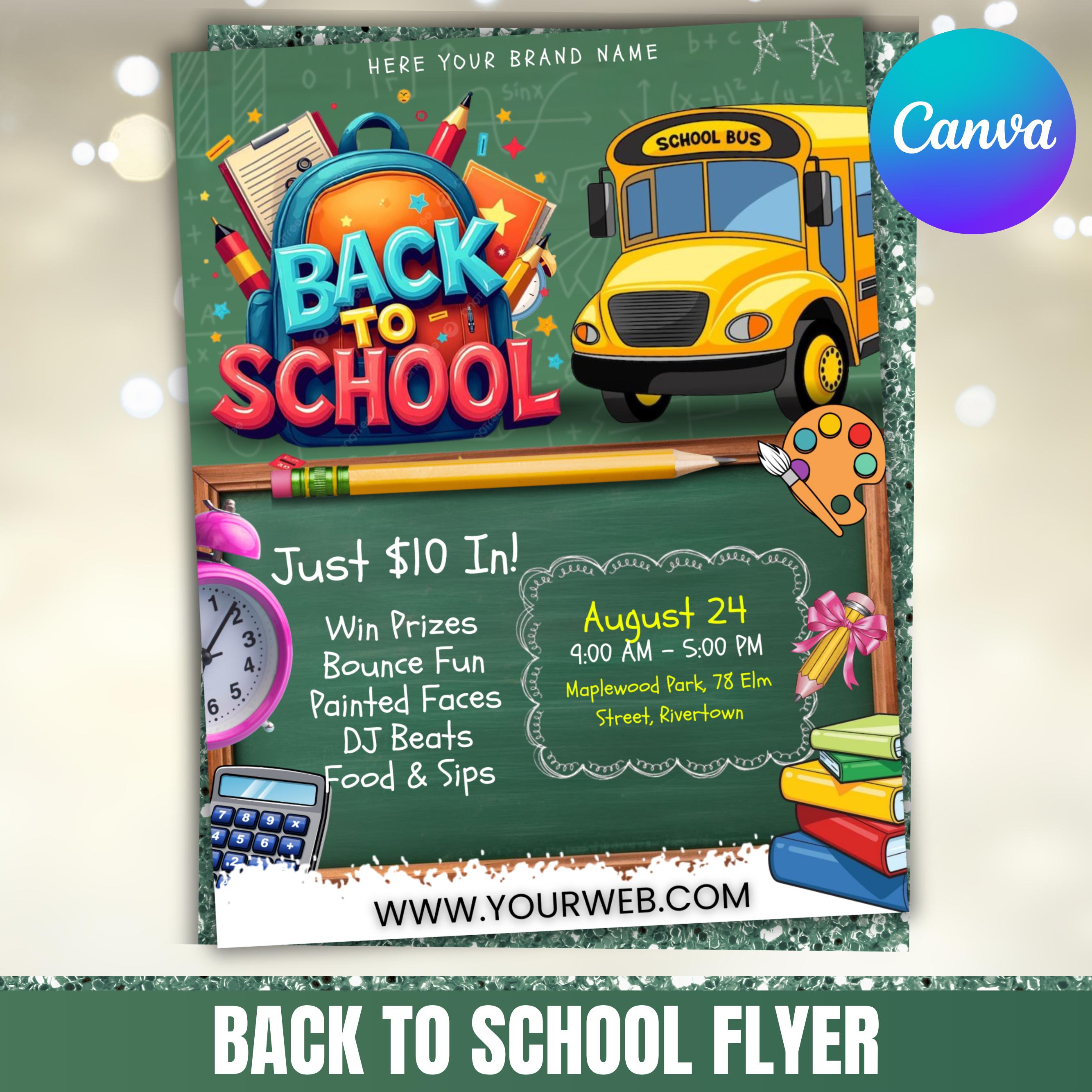 Back to School Bash Party Flyer, Back To School Bash Flyer,  Editable School Event Flyer, End Of Summer Party, Hello School, Canva Editable