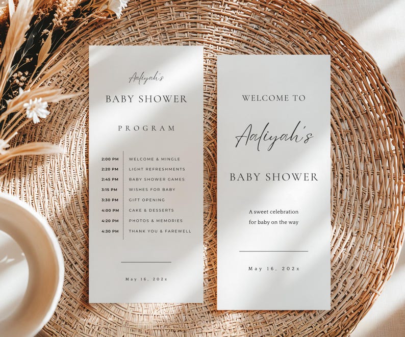 Baby Shower Program Editable Template Minimalist Event Program Baby ...