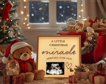 Anuncio digital de embarazo navideño, anuncio de embarazo en redes sociales en diciembre, presentación del bebé por ecografía digital