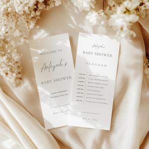 ベビーシャワープログラムの編集可能なテンプレート ミニマリストイベントプログラム ベビーシャワータイムライン デジタルダウンロード