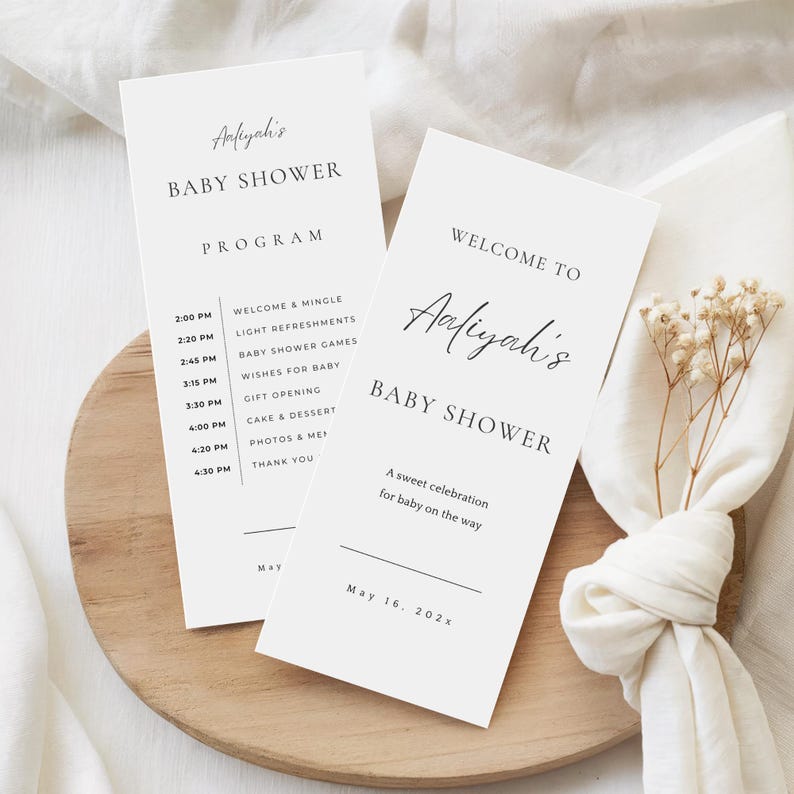 Baby Prom Programs Baby Shower Program Editable Template Minimalist Event Program Baby ...