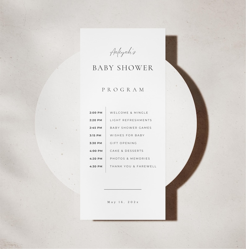 Baby Shower Program Editable Template Minimalist Event Program Baby ...