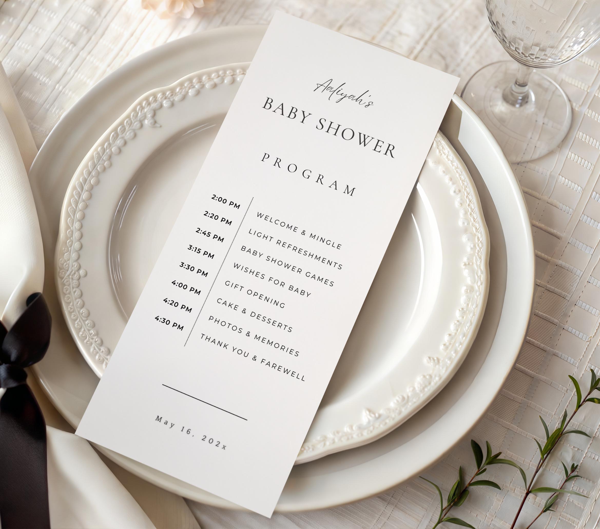 Weekly Program Baby Baby Shower Program Editable Template Minimalist Event Program Baby ...