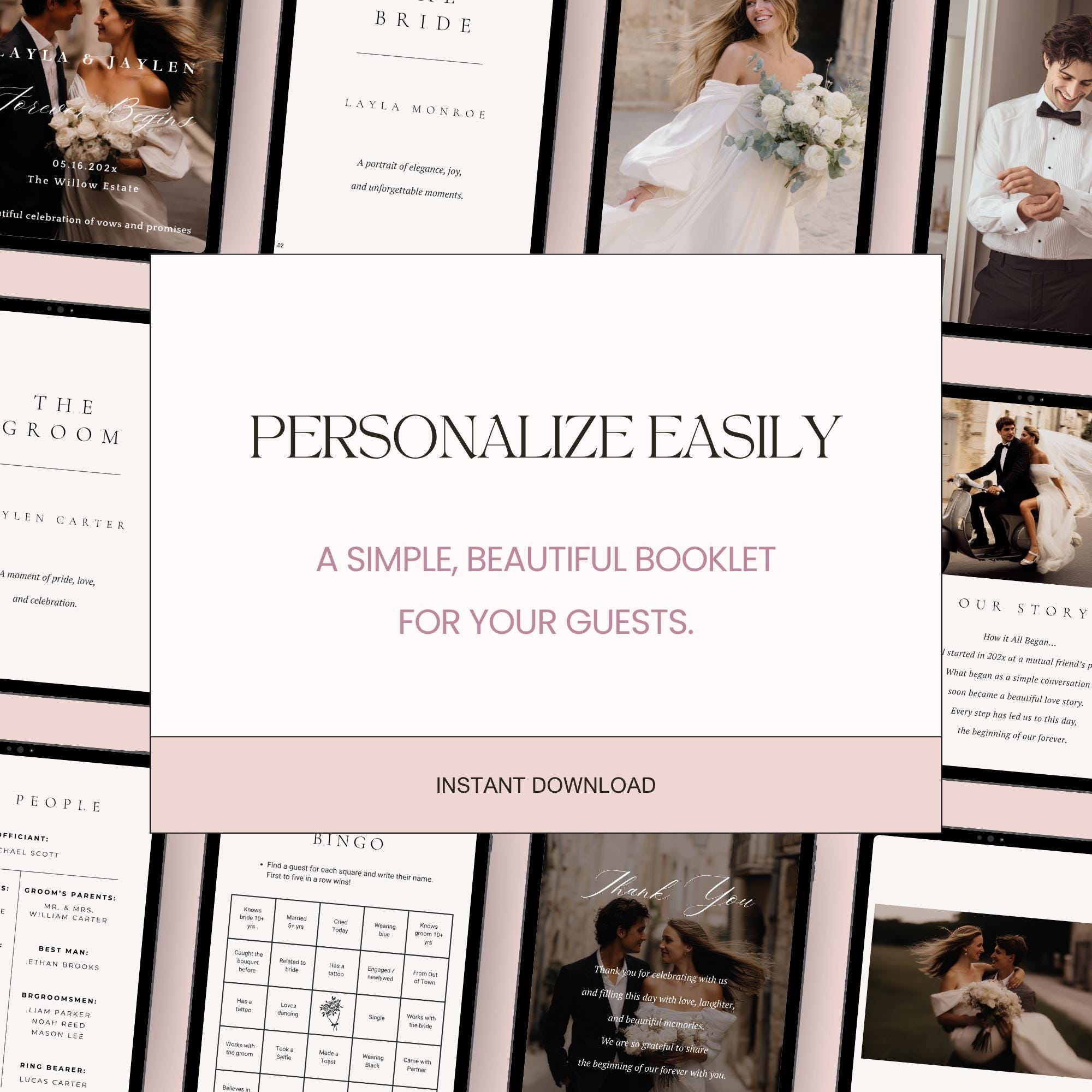 Magazine Program Minimalist Wedding Magazine Program Template 12-pages Canva Booklet ...