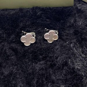 Van Cleef & Arpels Silver Gold White Motif Stud Earrings