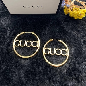 Gucci Gold Central Monogram Hoop Earrings