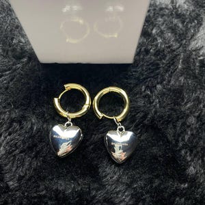 Balenciaga Silver Heart Dangle Drop Earrings
