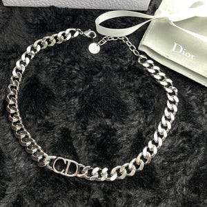 Christian Dior Silver Curb Chain CD Lock Necklace