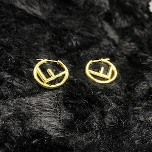 Fendi Gold Central Monogram Hoop Earrings