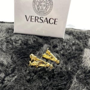 Versace Gold V Dangle Drop Earrings