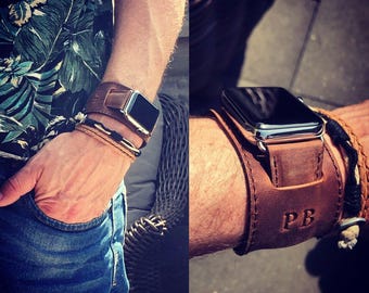 Handmade Leather Cuff Watch Band: Custom Apple, Galaxy, Fitbit