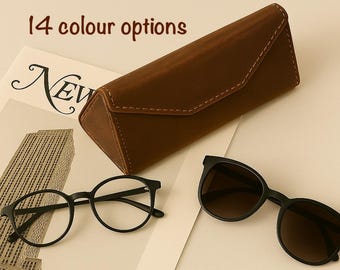 Personalized Leather Glasses Case: Handmade Triangular Eyeglass Holder