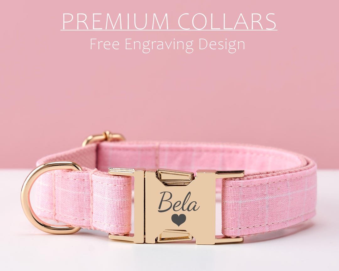 Personalized Pink Plaid Dog Collar and Lead, Custom Pet Collar Gift Set ...