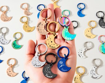Personalized Cat Tag - Cat Gift, Moon Cat Name Tag with Star Engraving, Cat Collar Tag, Cute Cat ID Tag, Unique Pet ID Tags for Cats & Dogs