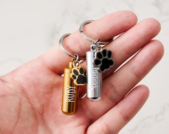 Dog Memorial Urn Keychain with Paw Charm, Small Ashes or Fur Holder, Pet Remembrance Gift