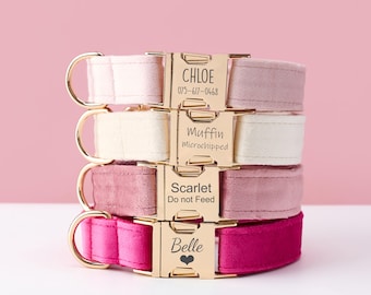 Luxus-Hundehalsband und Leinen-Set aus rosa Samt, personalisiertes Welpenhalsband, individuell graviertes Namensschild, Haustiername-Metallschnalle, Geschenk für Hunde