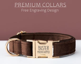Personalisiertes braunes Hundehalsband und Leine mit Fliege, verstellbares Welpenhalsband mit eingraviertem Namen, Hundeliebhaber Geschenk