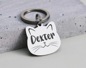 Cat Head Shape ID Tag - Double-Sided Engraved Stainless Steel Cat ID Tag, 6 Colors Waterproof Cat Name Tag, Personalized Cat Collar Tag
