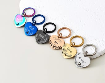 Engraved Heart Pet ID Tag with Hollow Paw Print, Personalized Dog Tag, Stainless Steel Cat Tag, Gift for Pet Lovers